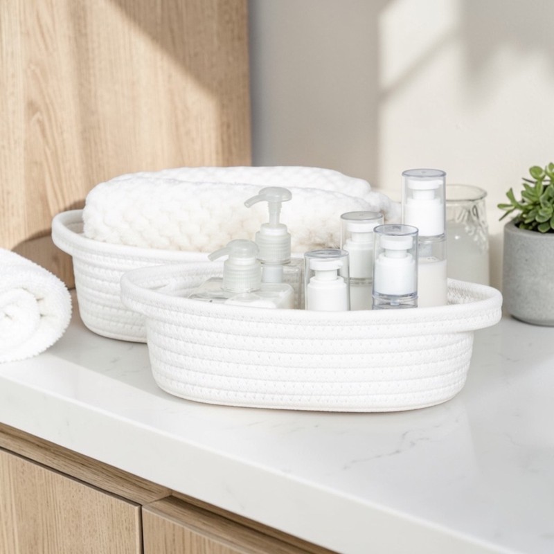 5-Piece Rectangle Storage Basket Set Natural Cotton Baby Nursery Toy Basket Bin gallery