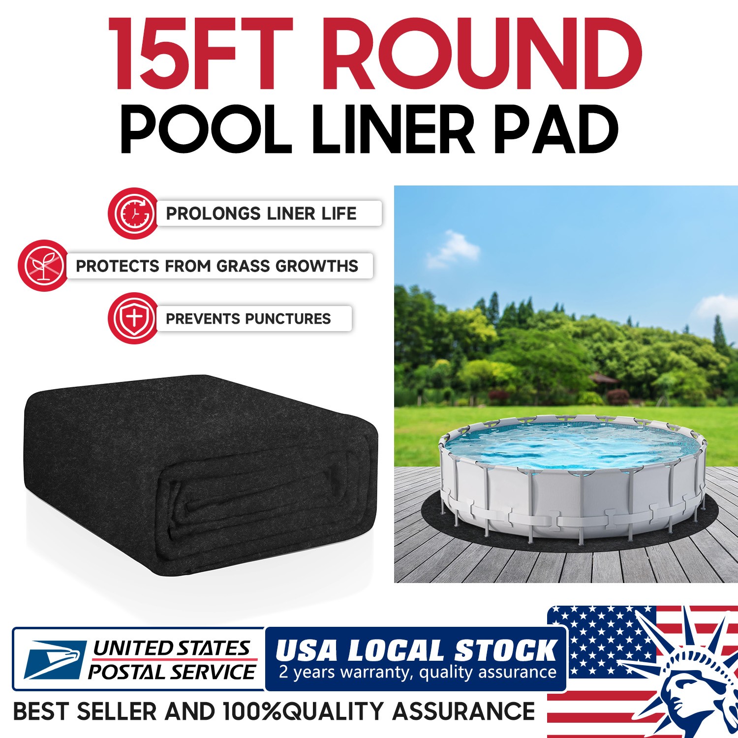 15 FT Round Pool Liner Pad For Above Ground Pools Durable Under Pool Mat Black gallery