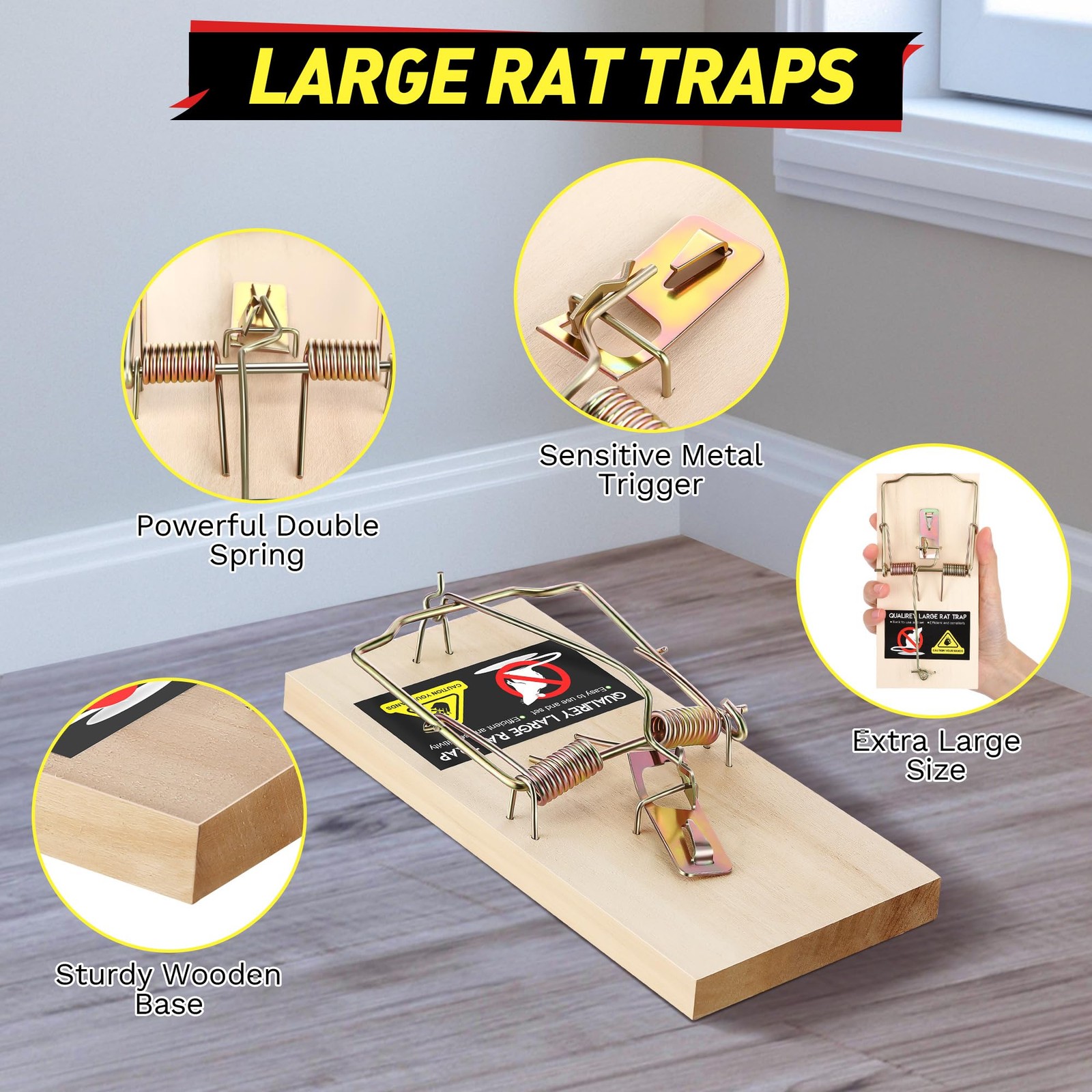 8 Pack Large Rat Traps, Reusable Wooden Mouse Traps with Heavy Duty Double Sp... gallery