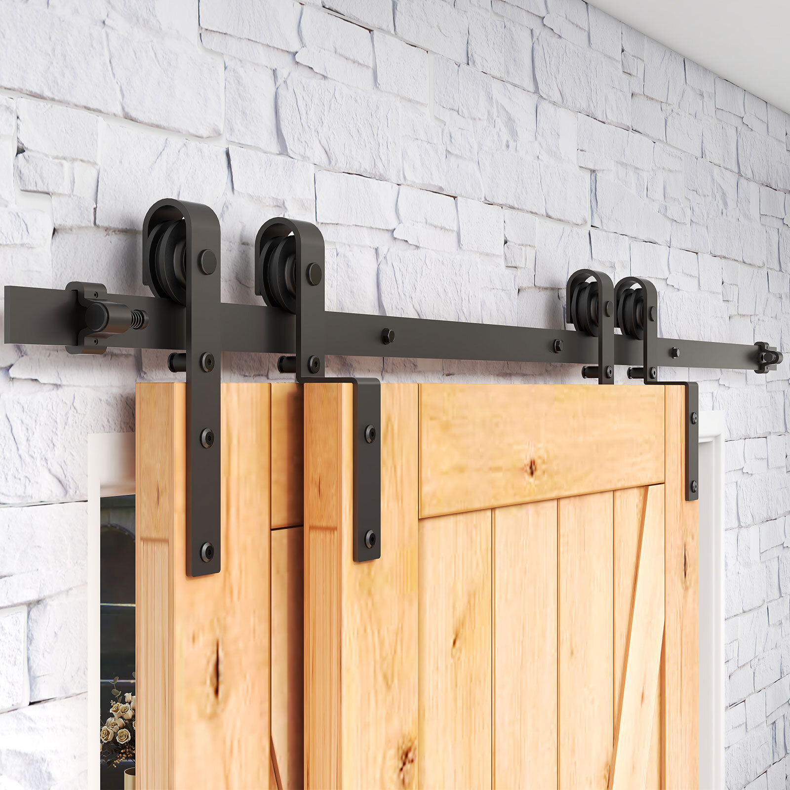 6FT 6.6FT Sliding Barn Door Hardware Kit Track Set for Single/Bypass Double Door gallery