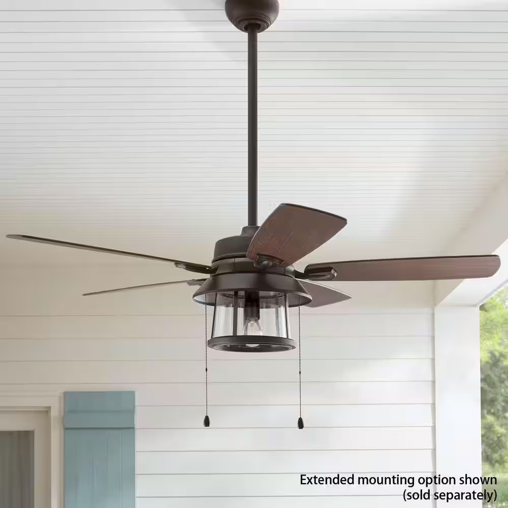 Shanahan 52 In. Indoor/Outdoor LED Bronze Ceiling Fan with Light Kit, Downrod an gallery