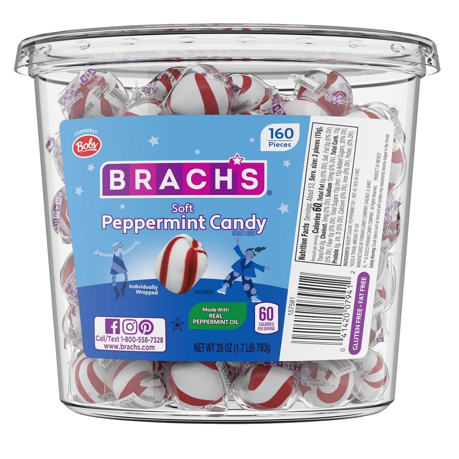 Individually Wrapped Bob's Sweet Stripes - 160 Soft Peppermint Mints, Sugar-Free gallery
