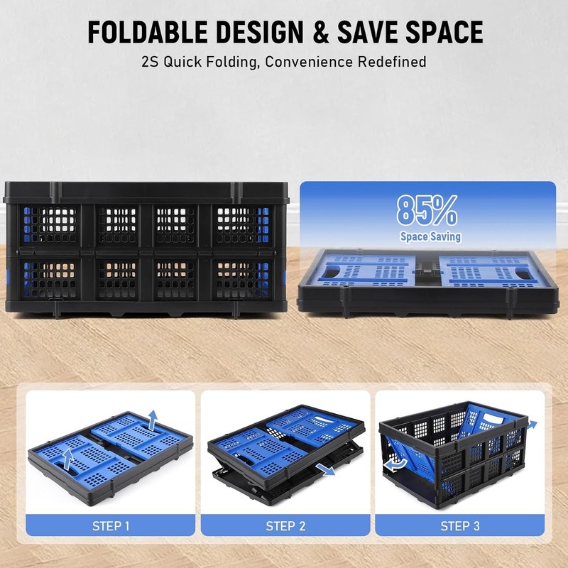 55LBS Plastic Collapsible Storage Crate Folding Milk Crate Bins 3-Pack gallery