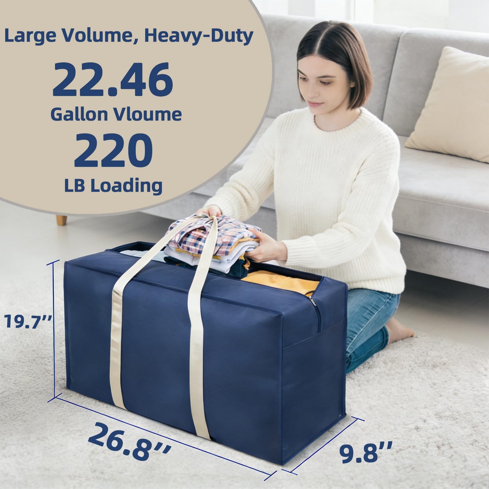 Large Moving Storage Bags 22.46 Gal Metal Zippers Carrying Handles Blue 6 PCS gallery
