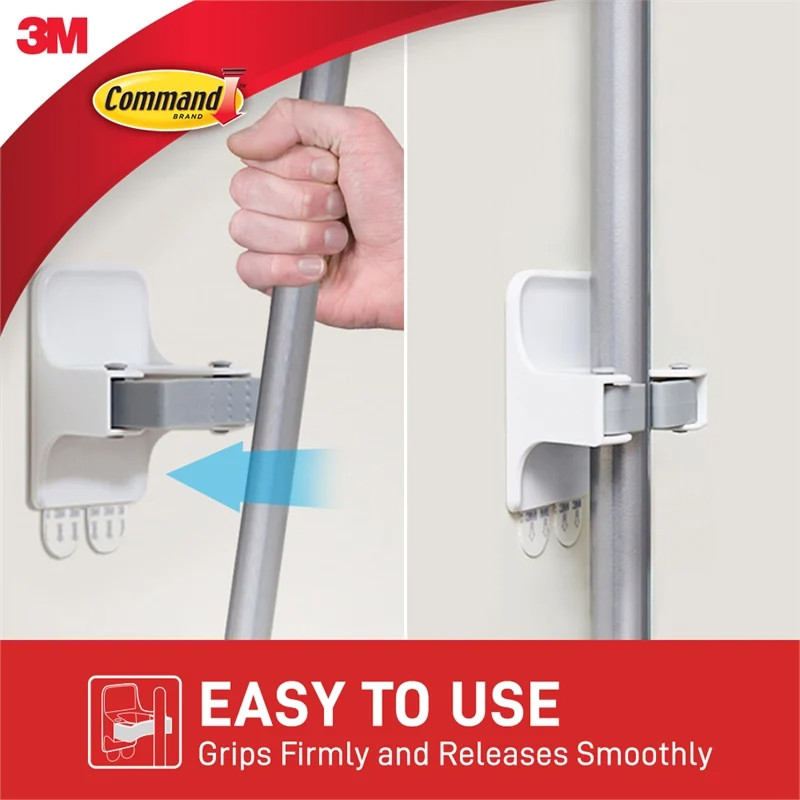 3M Command White Adhesive Broom Stick Gripper Holder Storage Holds 1.8Kg gallery
