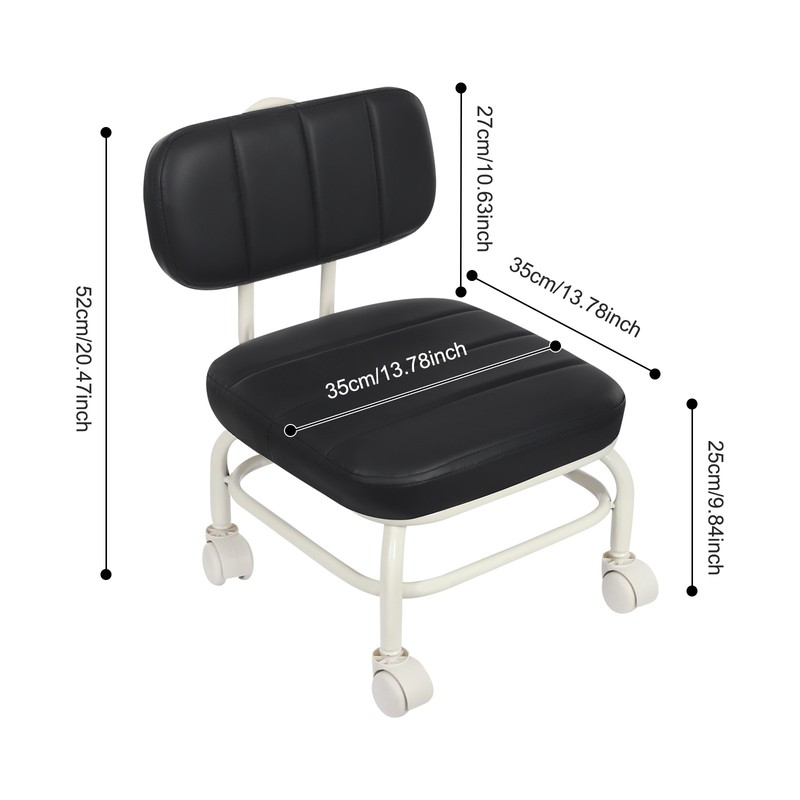 Low Rolling Stool, Roller Seat with Universal Swivel Caster Wheels & Backrest gallery