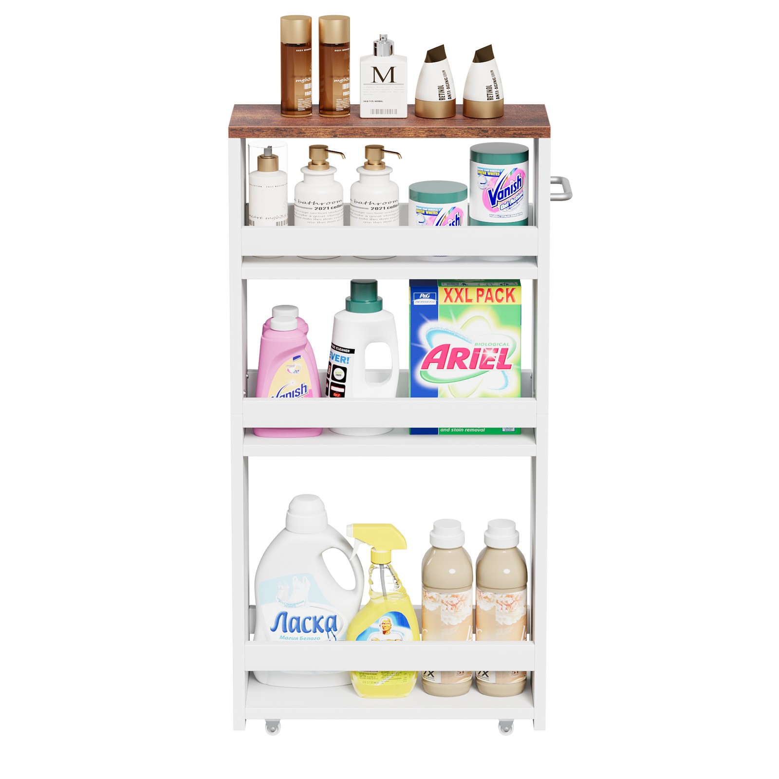 Utility Slim Storage Cart 4 Tier Small Rolling Kitchen Laundry Room Cart White gallery