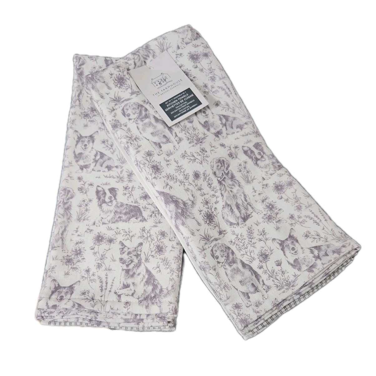 Rachel Ashwell Shabby Chic Farmhouse Kitchen Dish Towels 6 Pack Dogs Purple Gray gallery