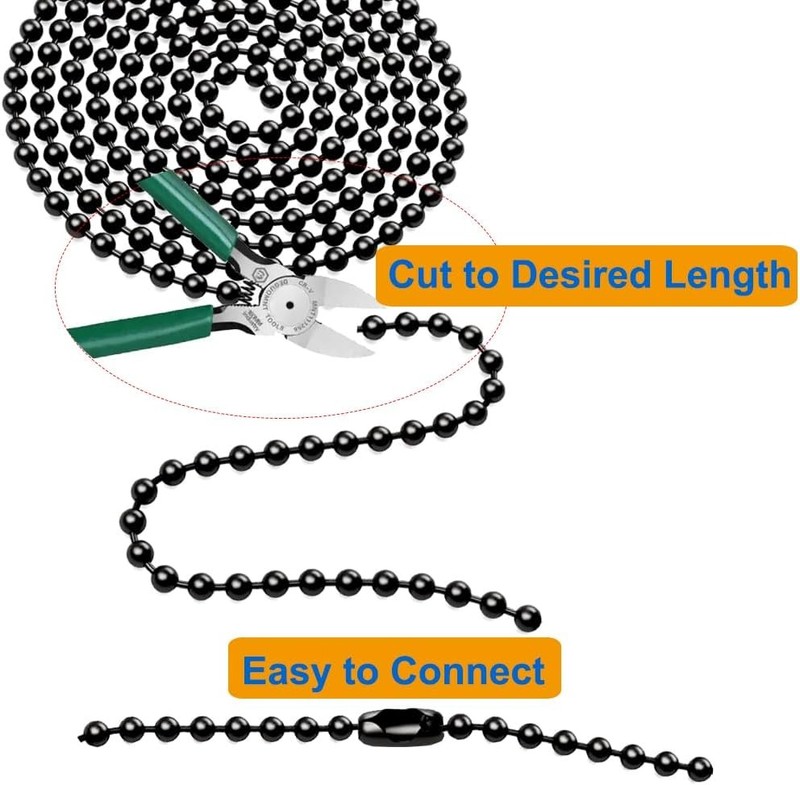 Black Ceiling Fan Pull Chain,160" Rustproof 3mm Beaded Ball Pull Chain Extension gallery