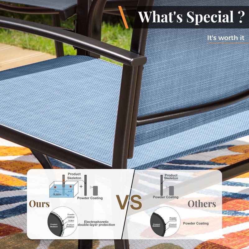 PHI VILLA 7 Piece Patio Dining Set Outdoor Metal Table with Umbrella Hole gallery