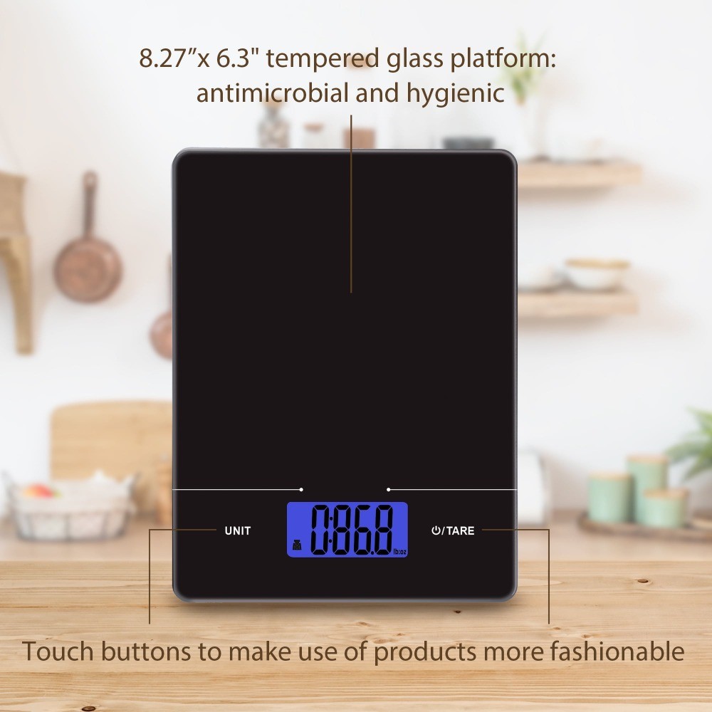 Mainstays Tempered Glass Slimline Digital Scale with Blue Backlit, Black gallery