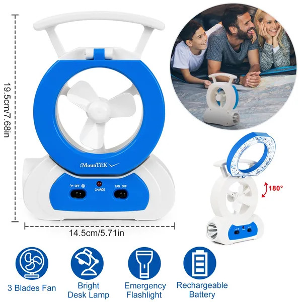 Desk Cooling Fan W/180°Adjustable LED Lamp Baby Stroller Fan Emergency Flashligh gallery