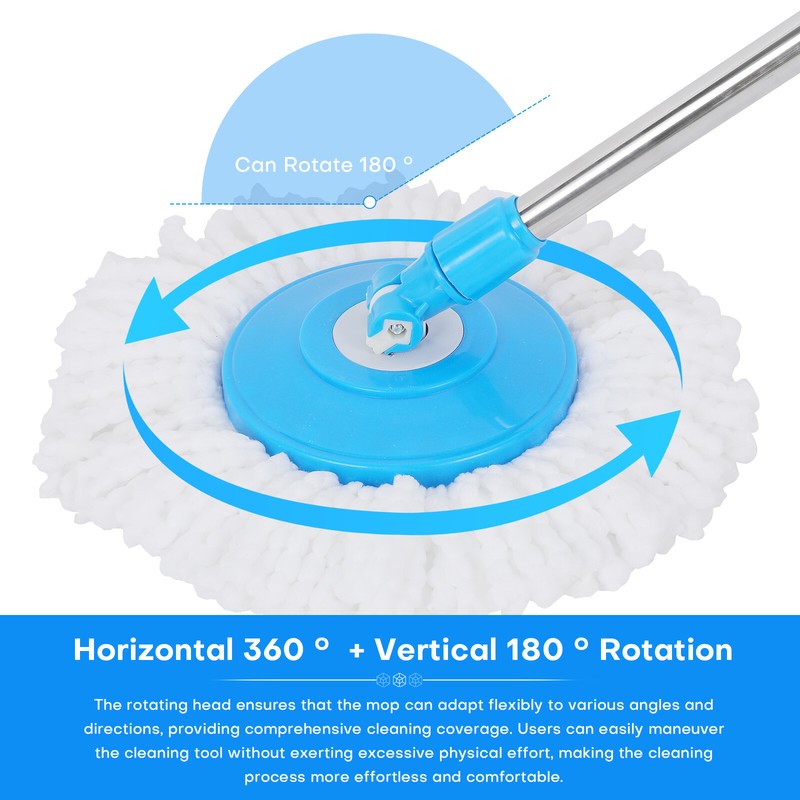 360° Rotating Spin Mop Handle Replacement Adjustable Pole 2 Microfiber Mop Heads gallery