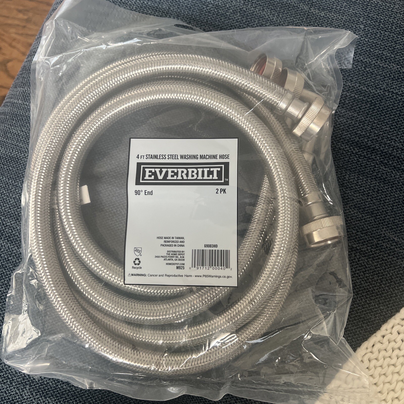 Everbilt 4ft Stainless Steel Washing Machine Hose 2pk with Elbow-FREE SHIPPING gallery