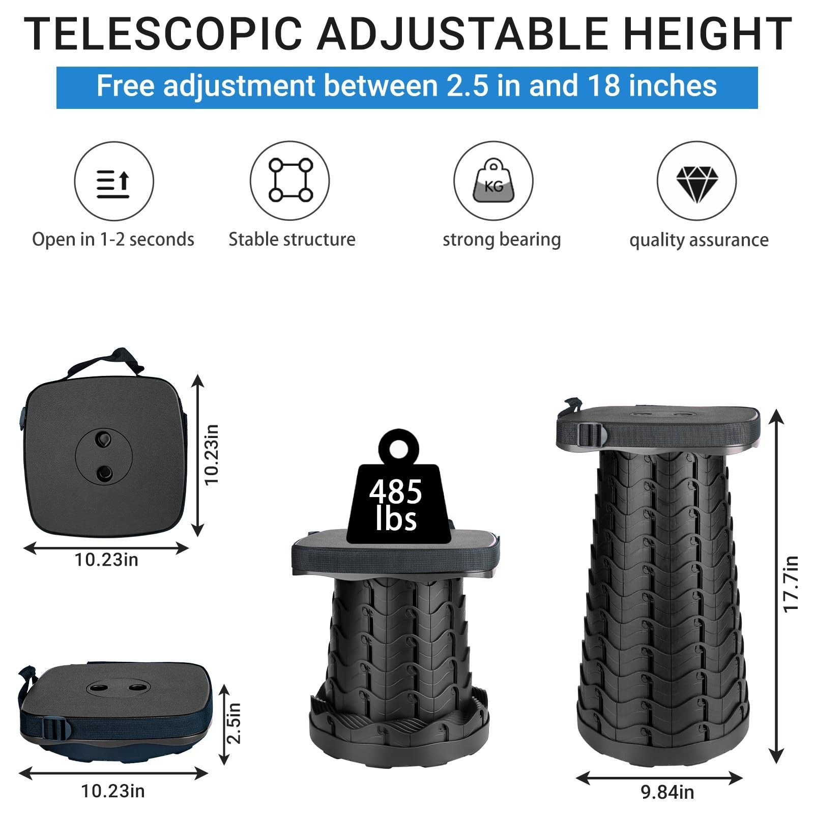 Upgraded Square Folding Stool, Max Load Capacity 485lbs, Portable Collapsible... gallery