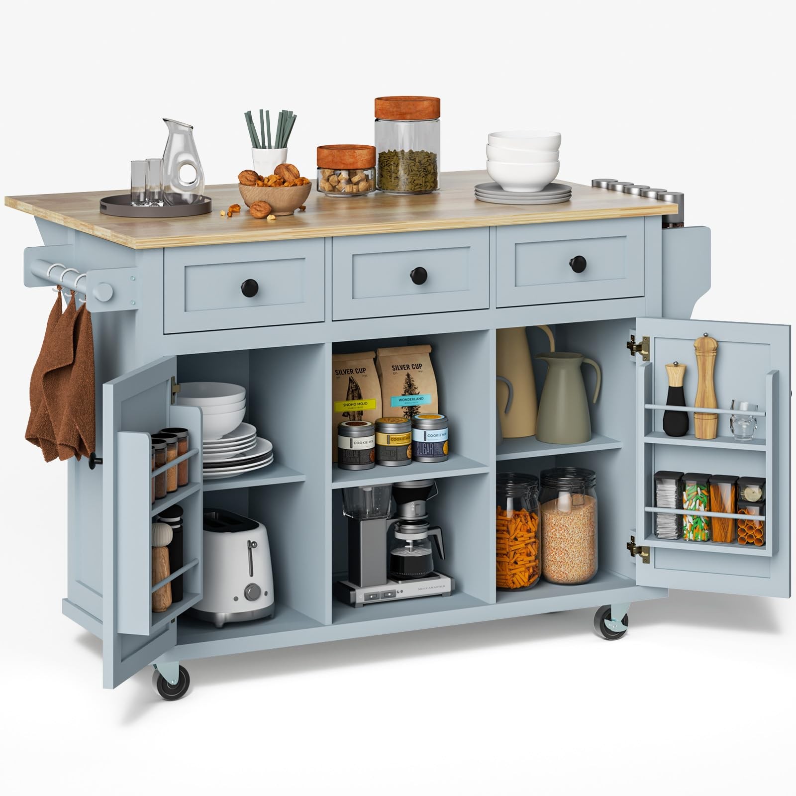 Kitchen Island with Drawers 53 in Rolling Island Cart Mobile Portable Islands... gallery