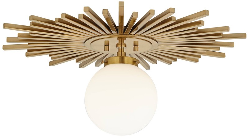 Hazel Modern Ceiling Light Semi Flush Mount Fixture 24" Warm Brass White Shade gallery