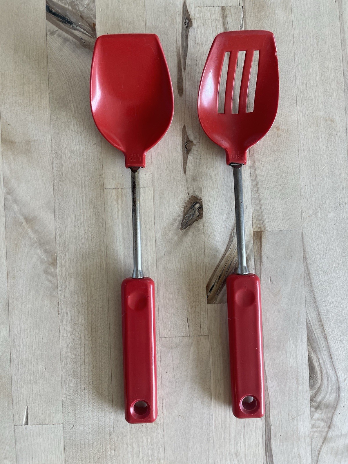 Vintage Ekco Nylon Slotted And Solid Serving Spoons 11” Red RARE Color gallery