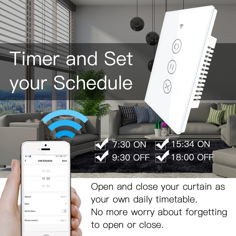 MOES WiFi RF Smart Curtain Switch Roller Blinds Shutter Touch Alexa Google APP gallery