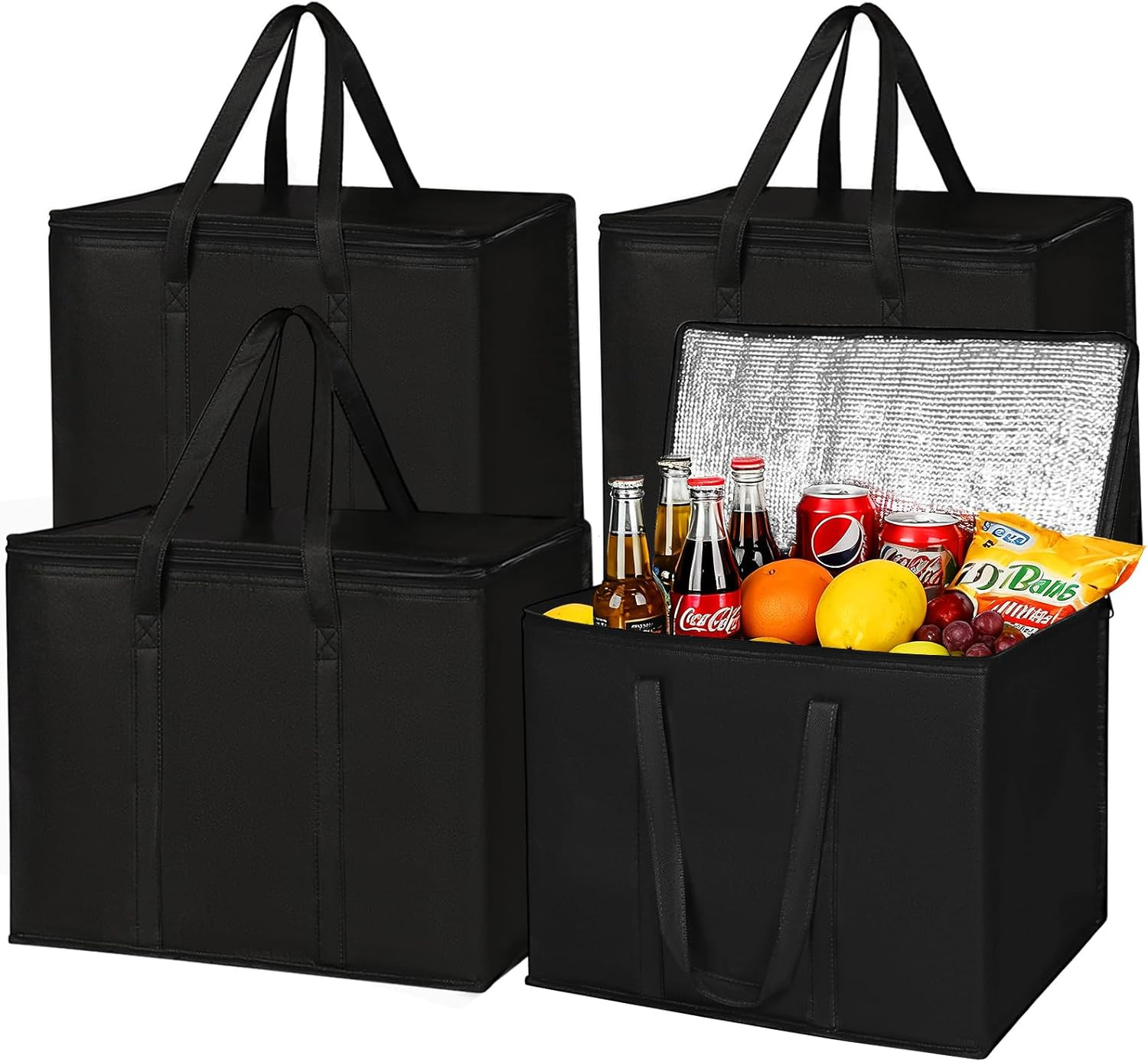 2 I 4 Pack Insulated Reusable Grocery Shopping Bags with zippered top,Food Deliv gallery