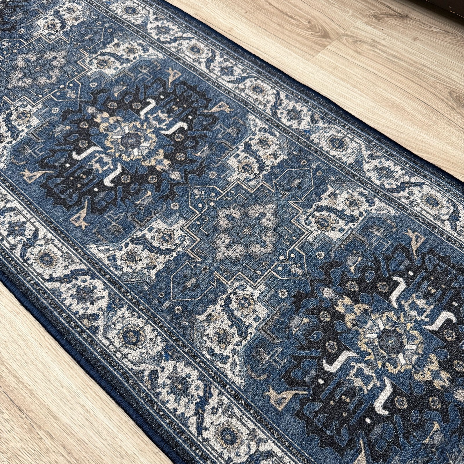 Custom Size Anti-Slip Mahal Blue Runner Rugs 26 Inches Wide gallery