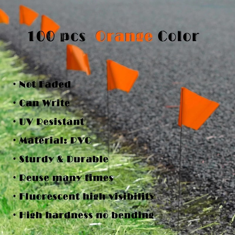 100Pack Marking Flags Orange Marker Flags - 15X4X5 Inch Lawn Flags Landscape gallery
