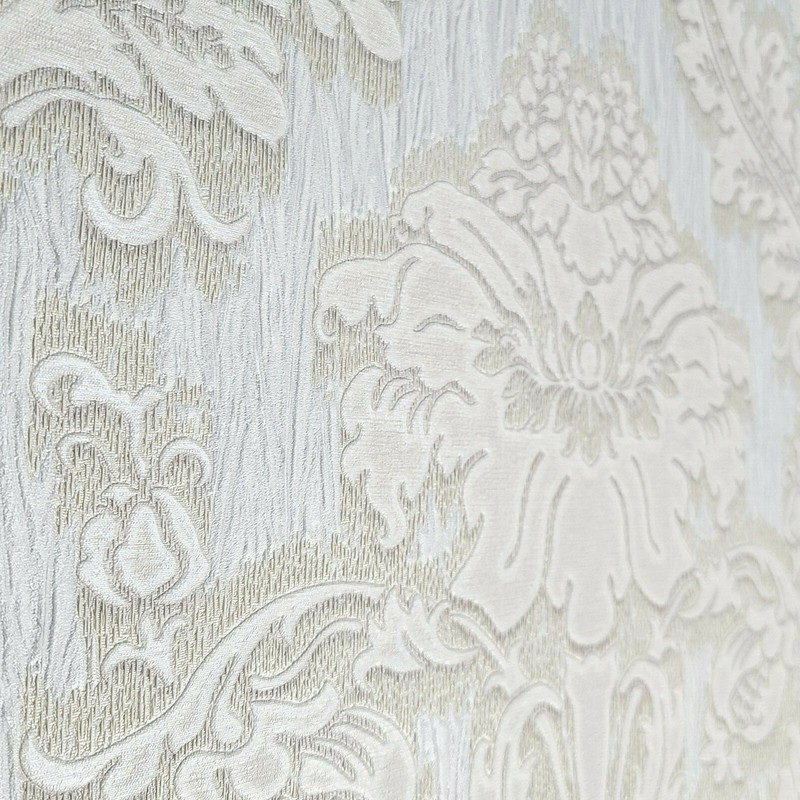 Embossed Wallpaper beige gray silver metallic heavy Textured Victorian damask 3D gallery