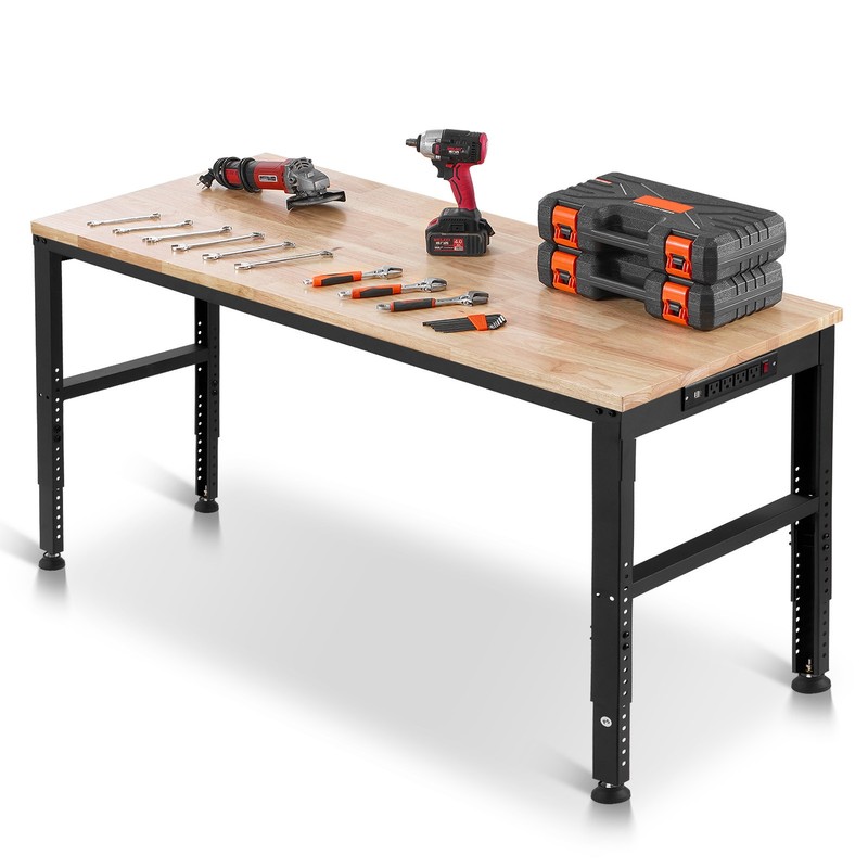 61"x 20" Adjustable Height Workbench 2000 lbs Oak Plank w/ Power Outlets 110V gallery