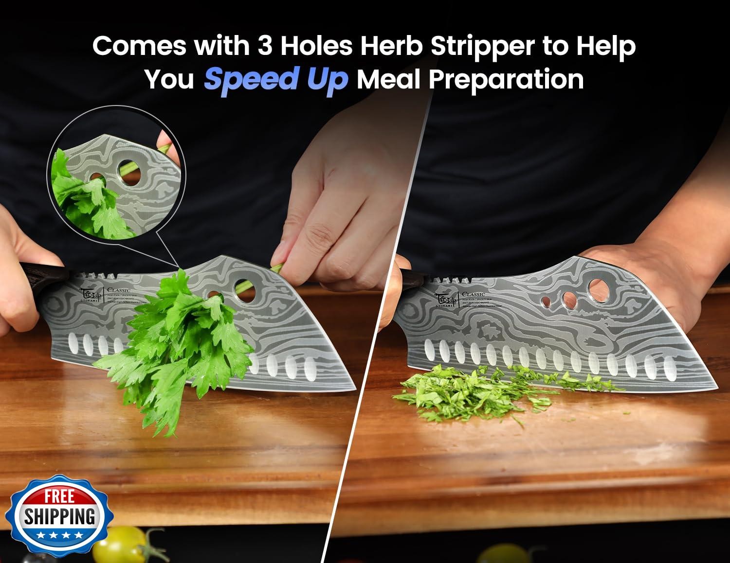 SYOKAMI Cleaver Chef Knife with Herb Stripper, 7" Asian Kitchen K gallery