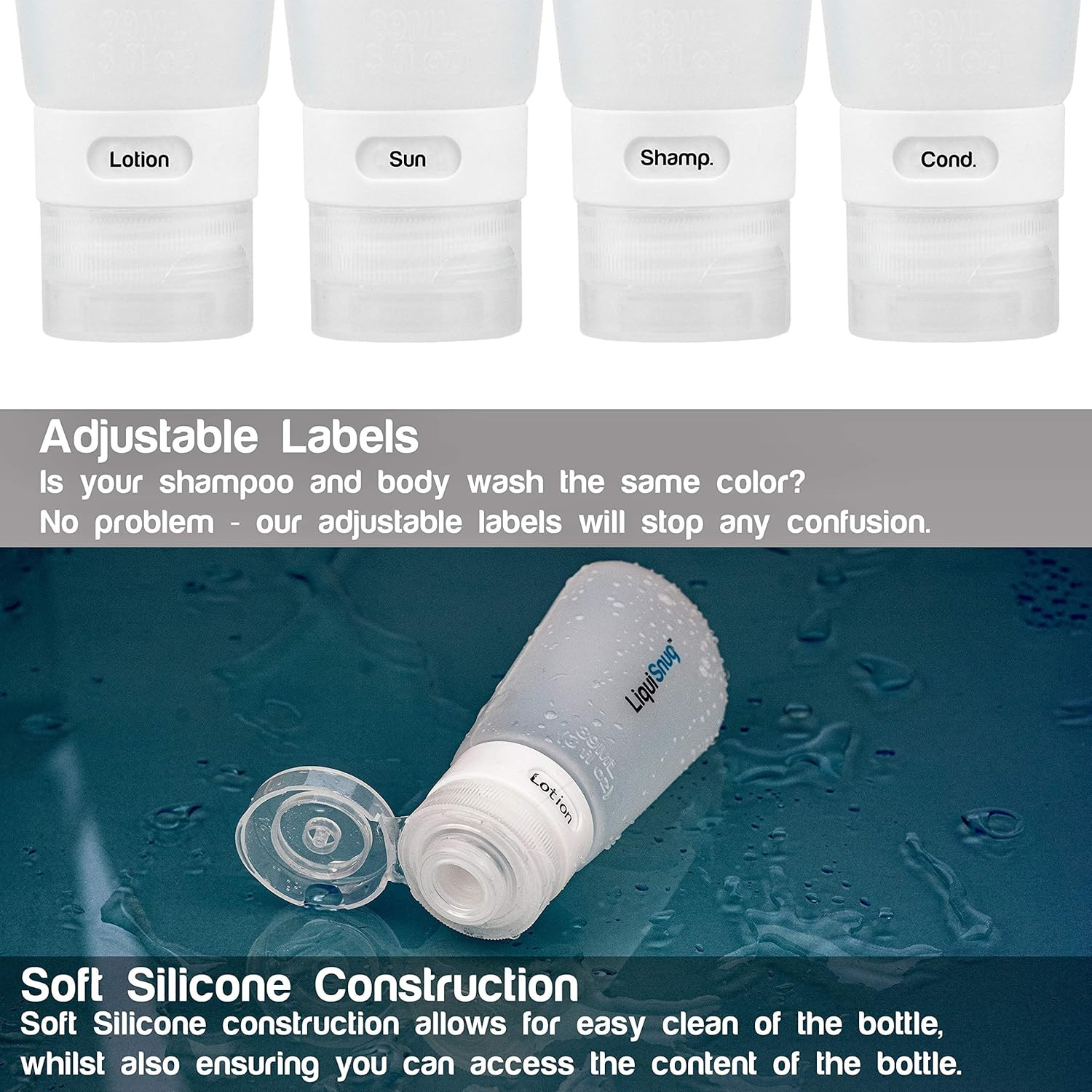 LiquiSnugs Premium - 100% Guaranteed Leak Proof Silicone Travel Bottles For Toil gallery