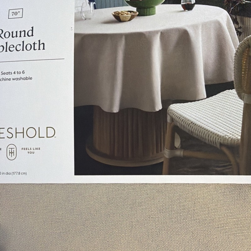 Threshold Natural Light Beige Cotton Blend Plain Weave 70" Round Tablecloth gallery