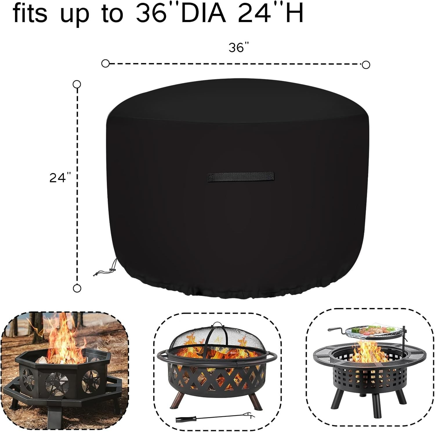 Outdoor Fire Pit Cover Waterproof Heavy Duty Oxford Fabric with PU Coating 36x24 gallery