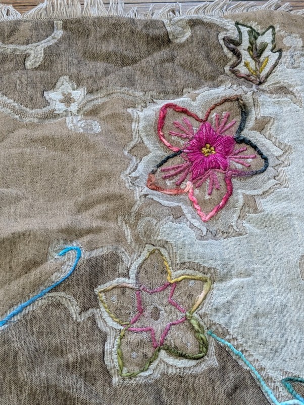 Soft Surroundings 26" Boho Wool Blend Floral Cottagecore Euro Sham Fringe gallery
