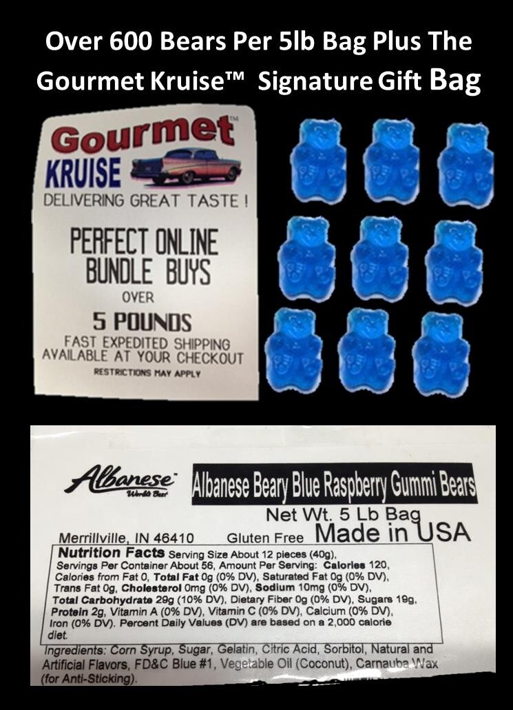 Blue Raspberry Gummi Bears 5lb And Blue Raspberry Gummy Gourmet Kruise® Bag 11oz gallery