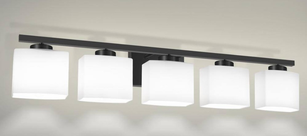YANSUN 41 in. 5-Light Matte Black Modern Industrial Square Vanity Light gallery