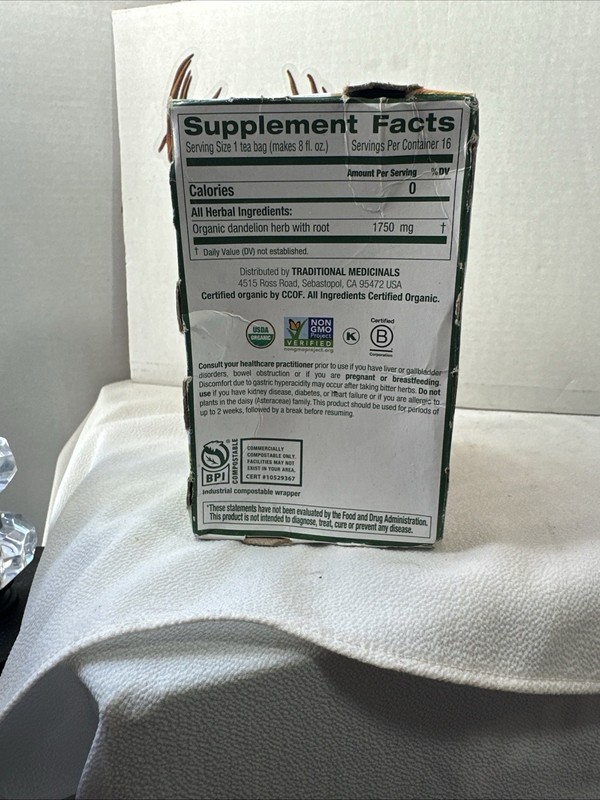 Organic Dandelion Leaf And Root Tea Caffeine Free 16 Ba Exp.11/27 FREE SHIPPING gallery