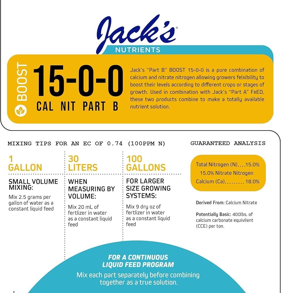 JACKS NUTRIENTS Part B 15-0-0 BOOST Cal Nitrate 25LB BAG gallery