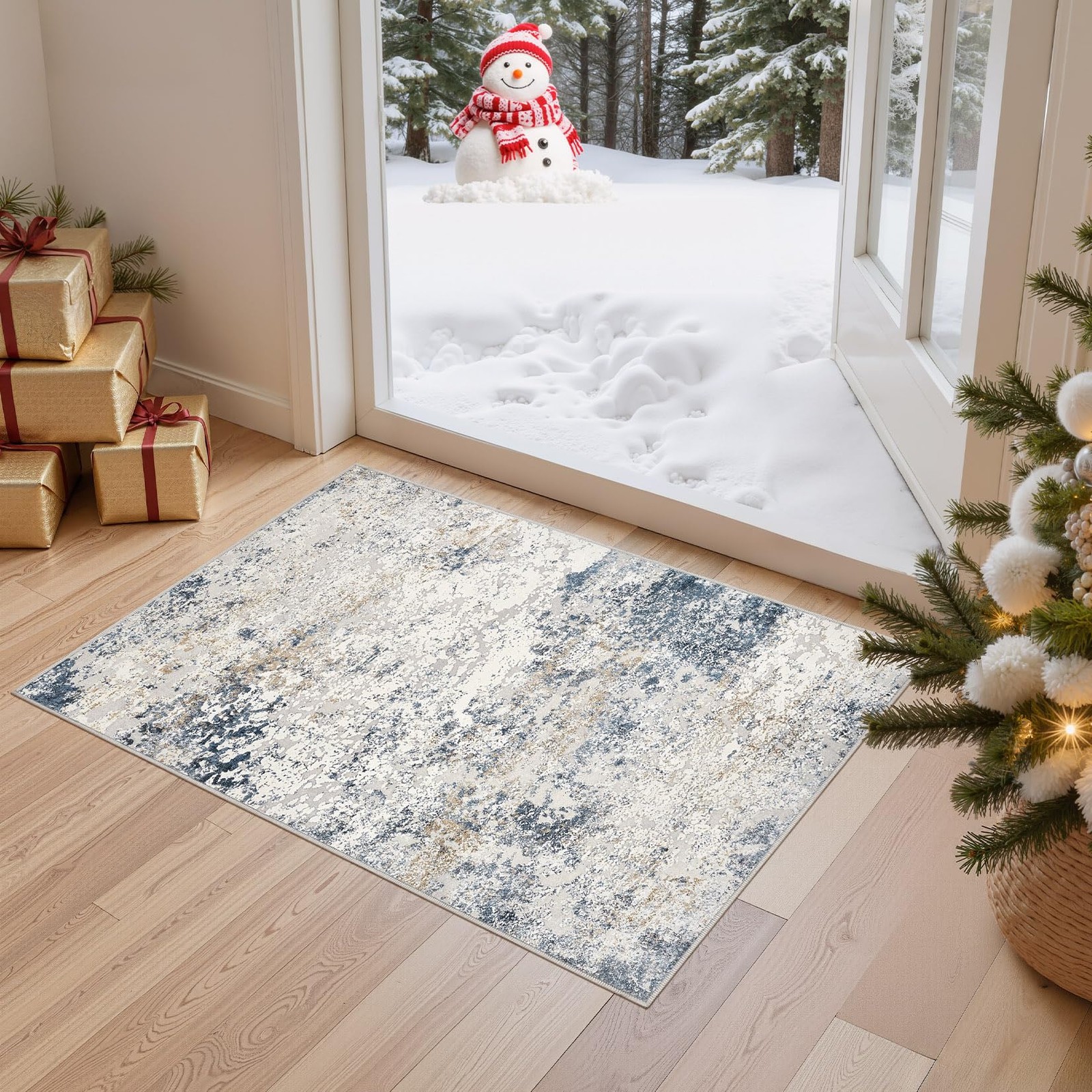 DMOYEST 2x3 Entryway Area Rug: Washable 2' x 3' (Rectangular), Beige Blue gallery