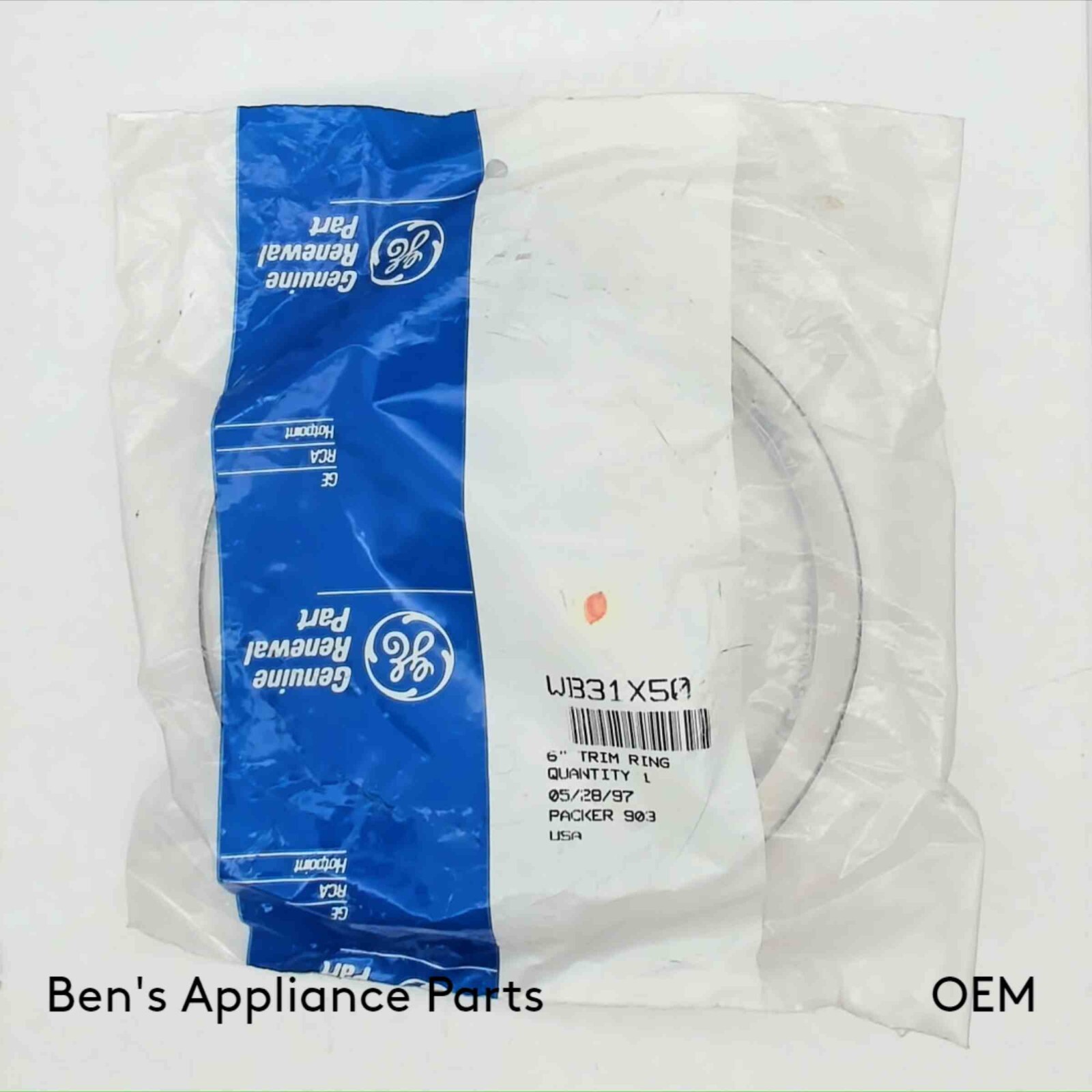 NEW OEM WB31X50 GENUINE GE RANGE 6" DRIP PAN RING IN ORIGINAL PACKAGING B-0045 gallery