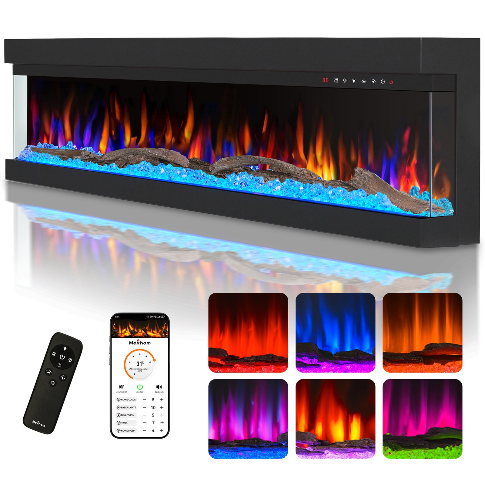 3 Sided Glass Built-in Electric Fireplace,Multi-Color Flames gallery