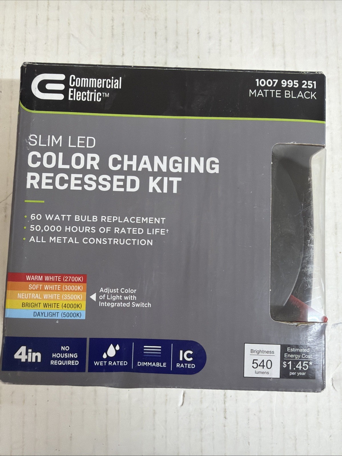 Commercial Electric Ultra Slim Integrated LED 4 in Round Adj Color, Matte Black gallery