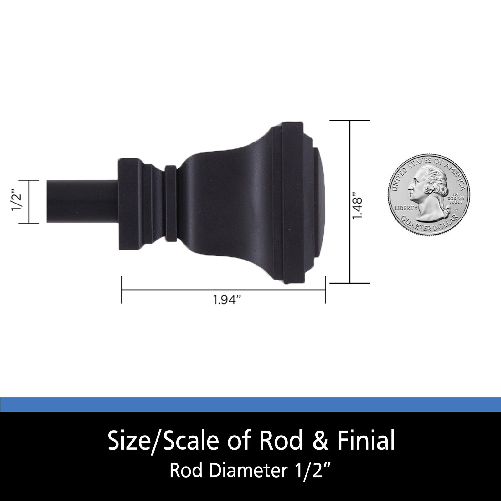 (1 pack) 1/2" Twain Square Petite Café Adjustable Curtain Rod,48-84", Black gallery