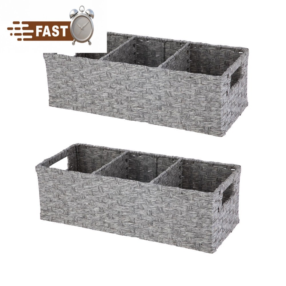 3-Compartment Storage Basket Set With Handles, Set of 2 gallery