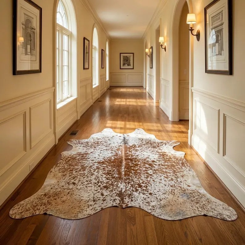 Genuine Brown White Speckled Cowhide Rug Hair On Natural Leather Skin Carpet gallery