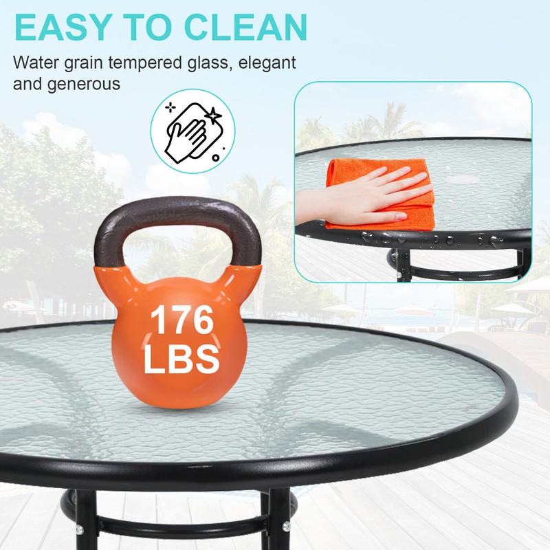 Outdoor Table Patio Table Dining Table with Tempered Glass Umbrella Hole gallery