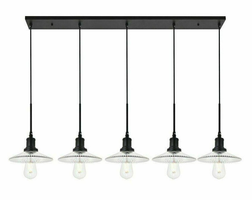 Chandelier Light Fixture Glass Shades Black Dining Room or Kitchen Island 48" gallery