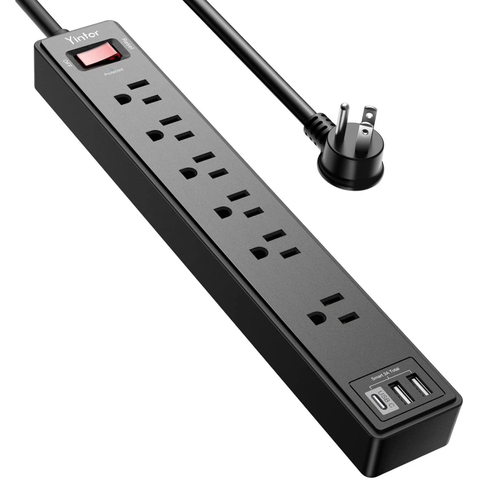 6Ft Power Strip Surge Protector 6 Outlet 3 USB ETL 1680J Extension Cord Black gallery