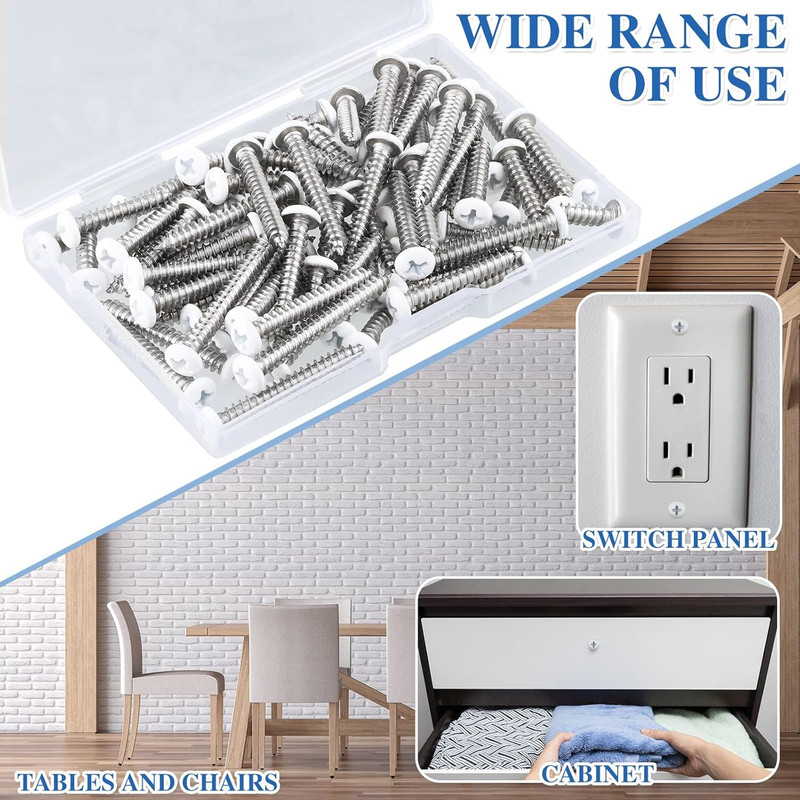 100 Pcs #8 White Pan Head Screw White Sheet Metal Self Tapping Stainless Steel W gallery