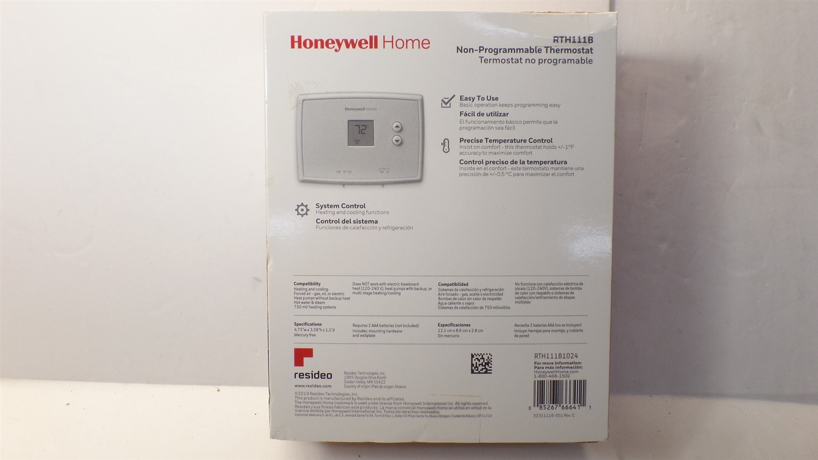 HONEYWELL HOME RTH111B HORIZONTAL NON-PROGRAMMABLE THERMOSTAT gallery