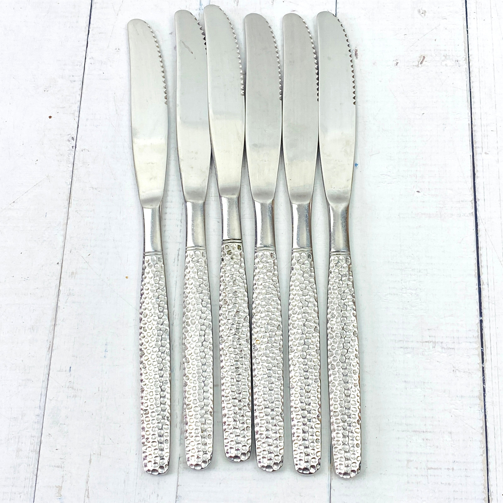 Vintage Luke Hammered Handle Knives Set x 6 Korea Stainless 21.5cm gallery